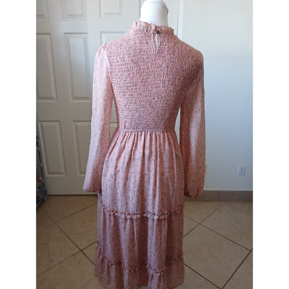 Petal & Pup Womens Midi Dress Pink Floral Ballon Sleeve Small Cottagecore Boho - Picture 2 of 16